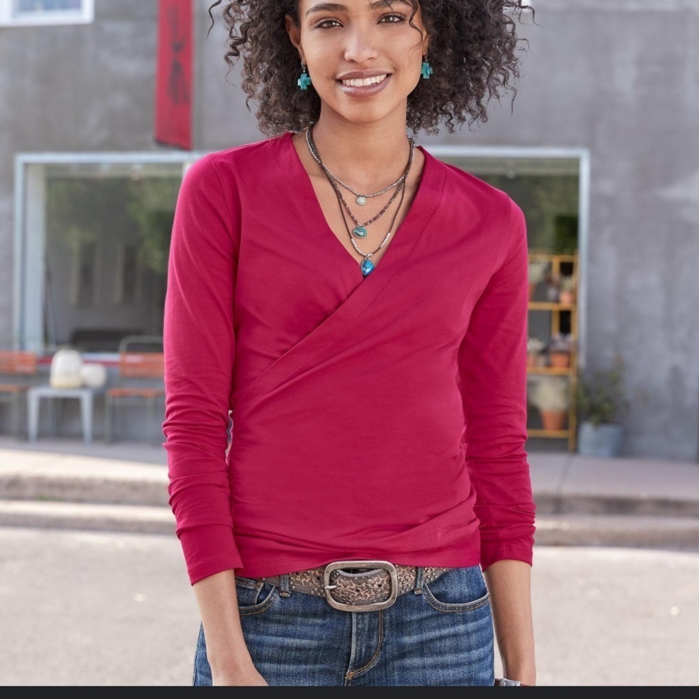 Sundance Raquel Faux Wrap Magenta Ruche Long sleeve Top. Size S